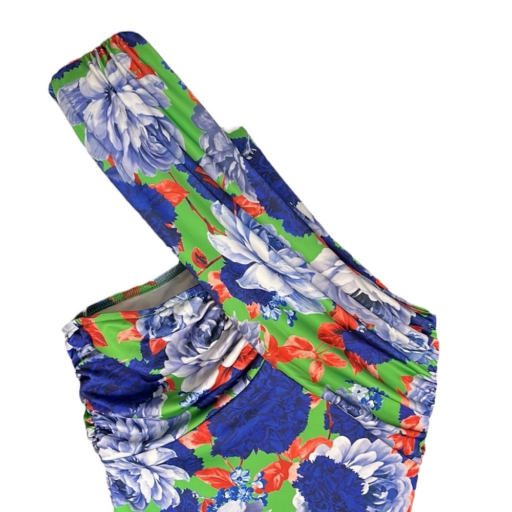 ZARA NWT BLUE MULTI FLORAL ASYMMETRICAL BODYSUIT - Picture 9 of 12